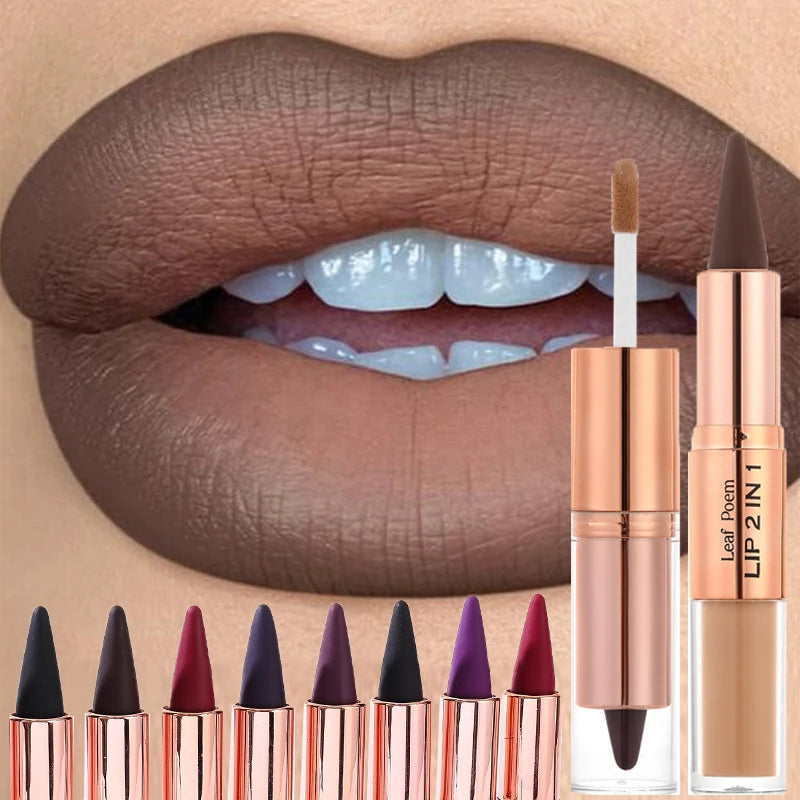 Tapered Gradient Lipliner Pen Black Brown Lip Gloss Matte Lip Liner Double Head Plumping Waterproof Lip Contour Non Stick Makeup