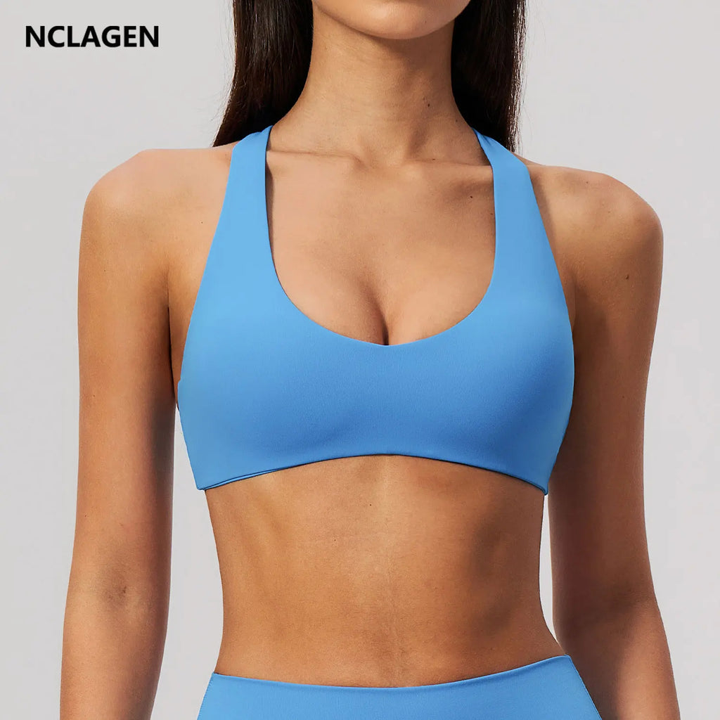 NCLAGEN Sport Bra Women High Support Fitness Brushed Underwear Back Cross Gym Clothes Training Yoga Top Pilates Workout Tank