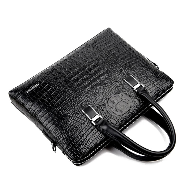 PU Leather Briefcase Bag Man Crocodile Alligator Tote Handbag Laptop 14 Computer Male Shoulder Business Messenger Portable Bag