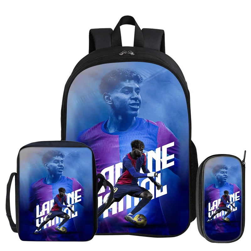 3Pcs Set Kids Backpack Football Sport Bookbag Football Star Rucksack L-Lamin Yamal Student School Shoulder Bag,Pencil Bags