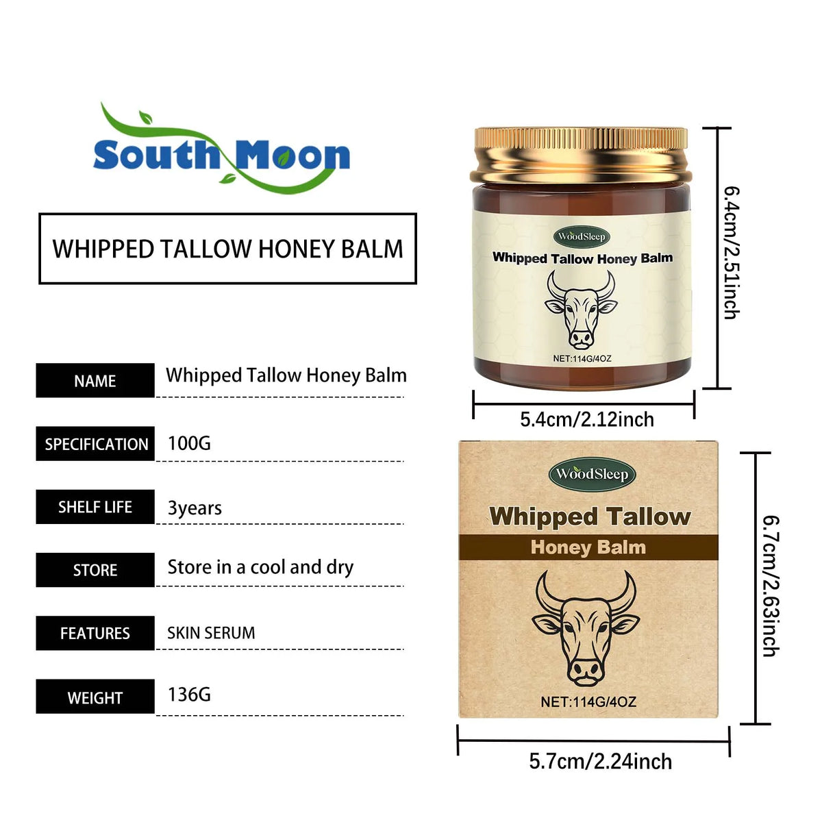 WoodSleep Tallow Honey Balm Deeply Hydrating Skin Non Sticky Smooth Lightweight Long Lasting Moisturizing Natural Body Balm 114g