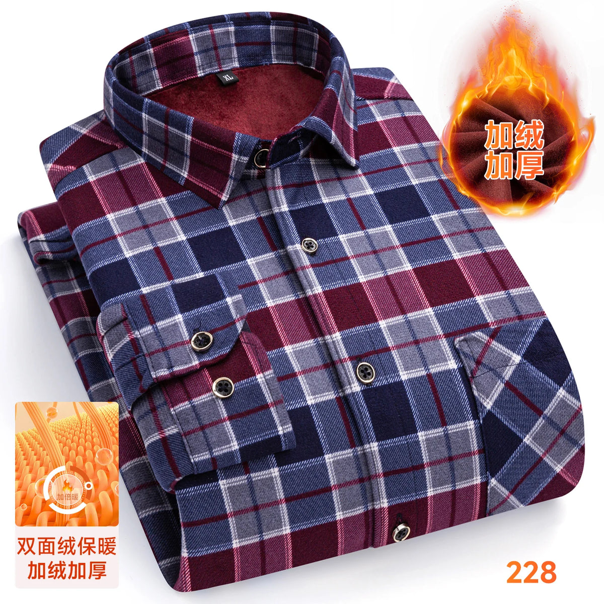 2025 Men's Winter Warm Shirts Long Sleeve Plaid Print Flower Autumn Thickened Fleece Street Trend Casual Dress Shirts 8XL 7XL