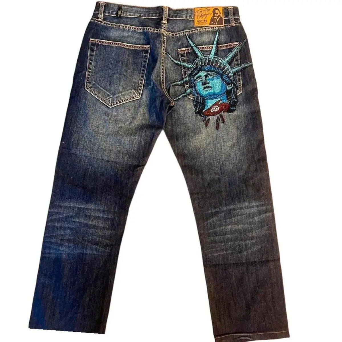 Y2K Wide-Leg Embroidered Jeans – High-Waist Vintage Style