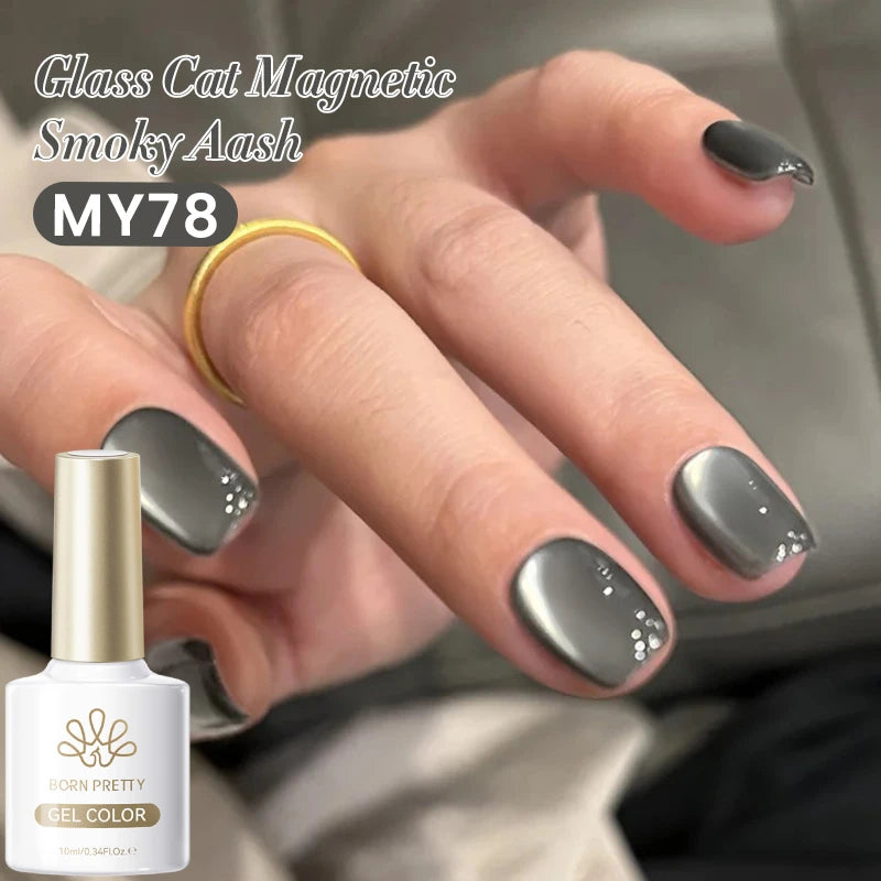 BORN PRETTY 10ml Grey Glass Bead Cat Magnetic Gel Nail Polish Black Nails Nail Art Manicure Semi Permanent Soak Off UV Gel
