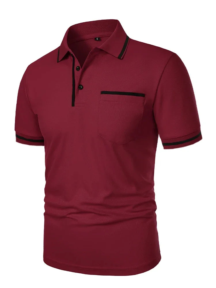 Fashionable men's casual solid-color short-sleeved top, men's lapel short-sleeved T-shirt, casual and fashionable solid-color sh