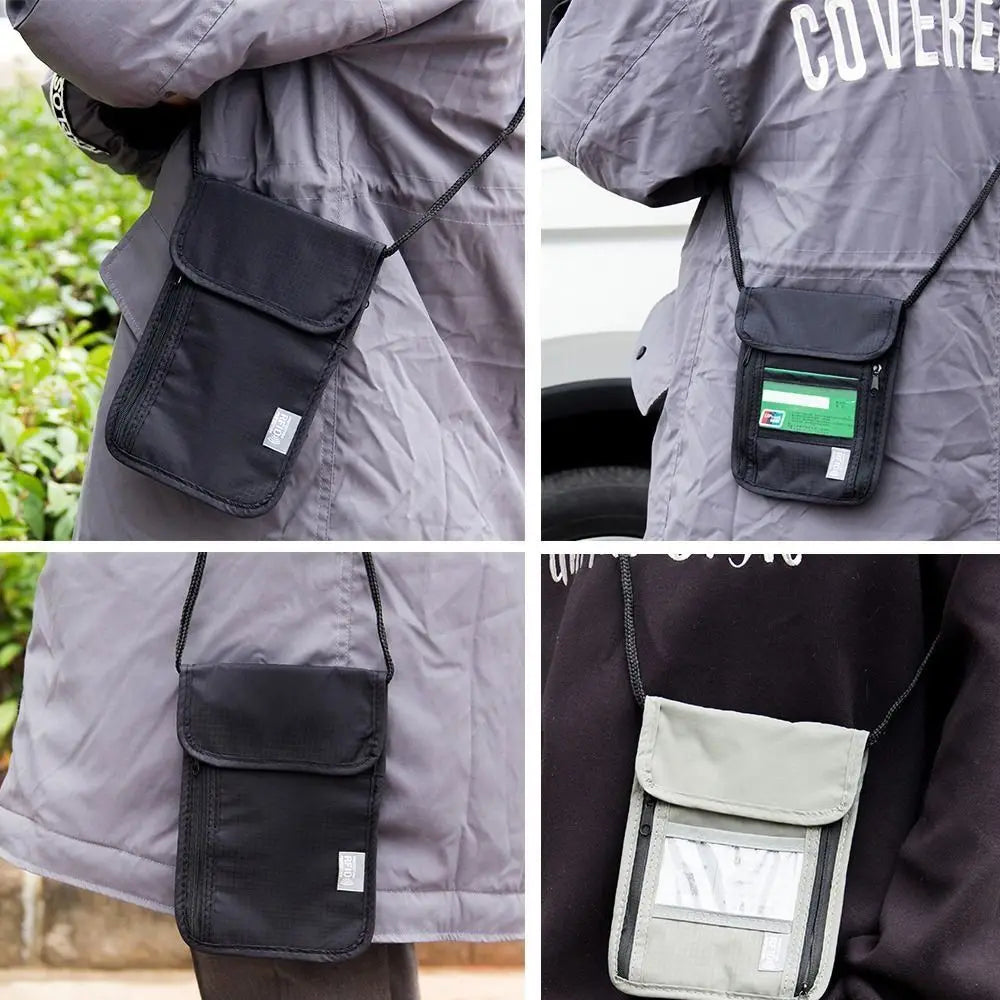 1 Pcs Waterproof RFID Nylon Storage Bag Travel Document Card Passport Bag Neck Wallet Money Document Card Passport Pouch