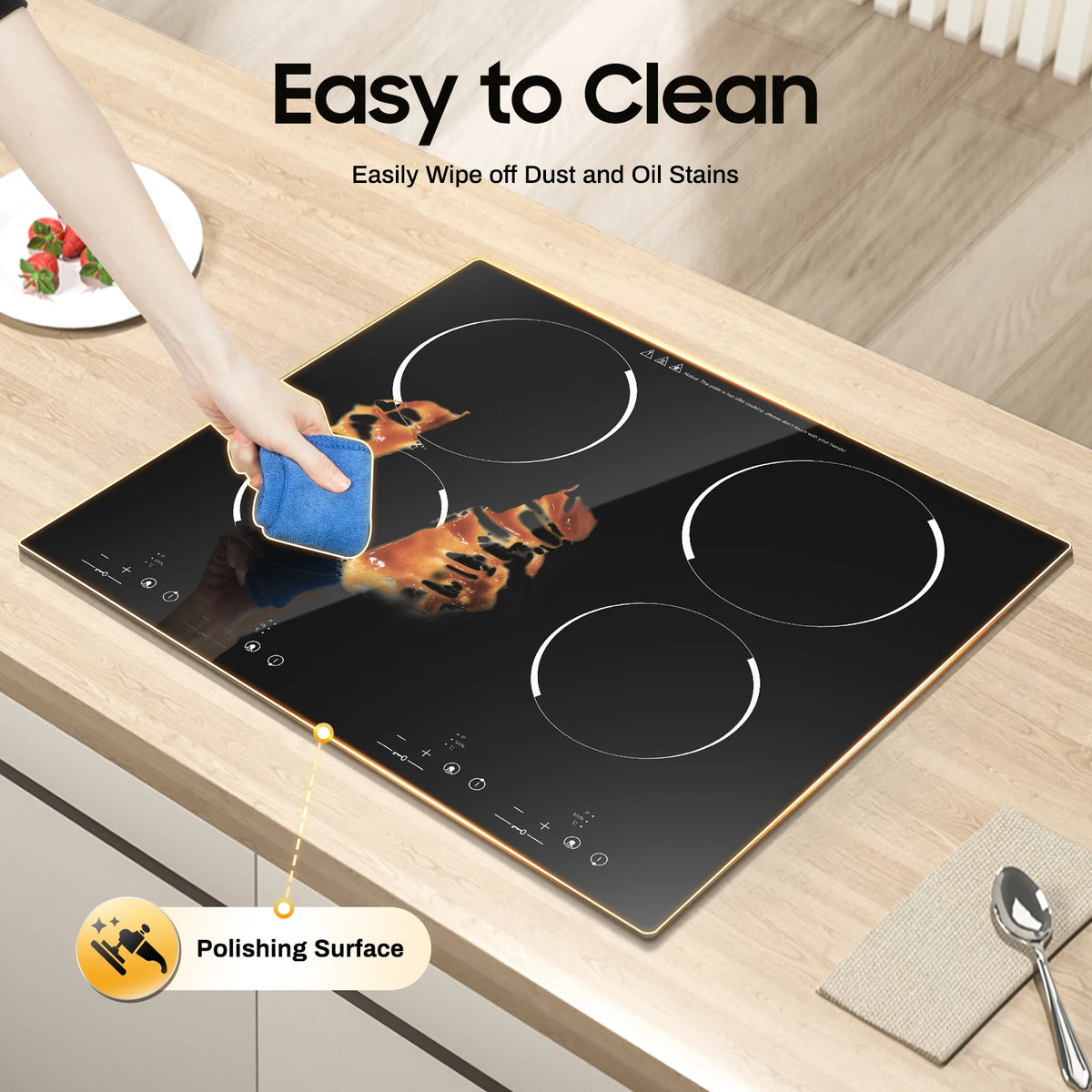 4 Burners Electric Ceramic Cooktop 110V 3000W LED Touch Control Built‑in Countertop Stove Flexible Adjustment for Home Kitchen