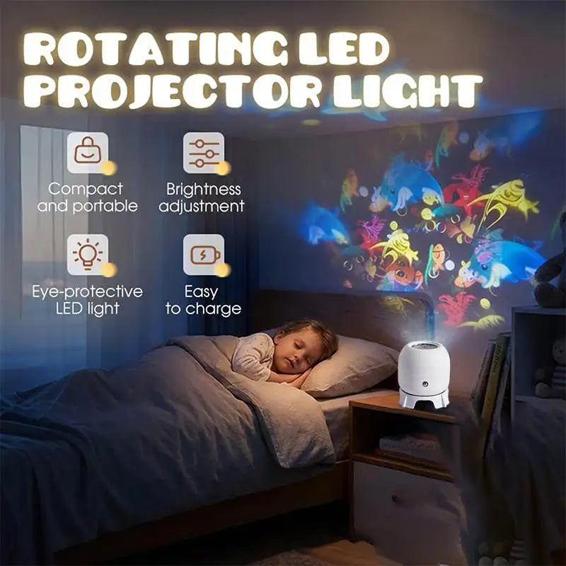 LED Ocean Projector Light 360° Rotating Dynamic Night Light USB Powered Ambient Lamp Decorative Lighting For Game,Living Room
