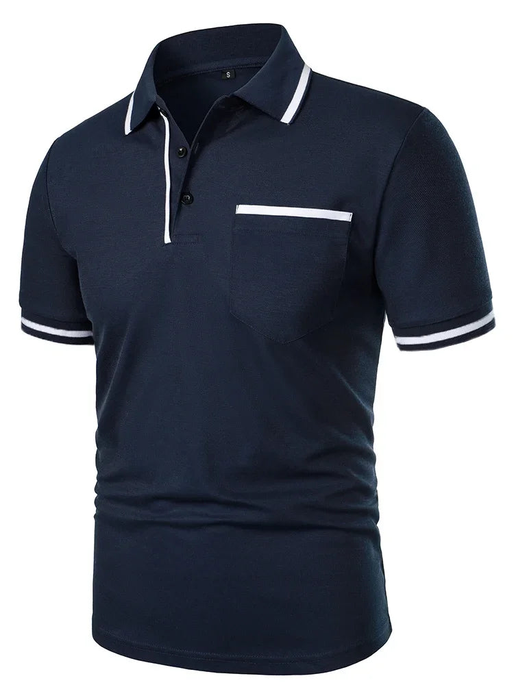 Fashionable men's casual solid-color short-sleeved top, men's lapel short-sleeved T-shirt, casual and fashionable solid-color sh