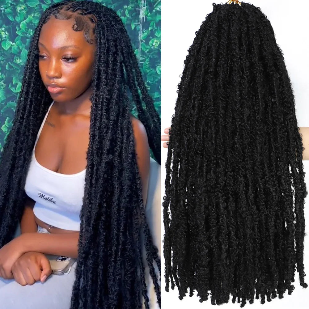 1- 6Packs Butterfly Locs Crochet Hair 36 24 18 14 12inch Pre Twisted Natural Black Distressed Faux Locs Crochet Braids for Women