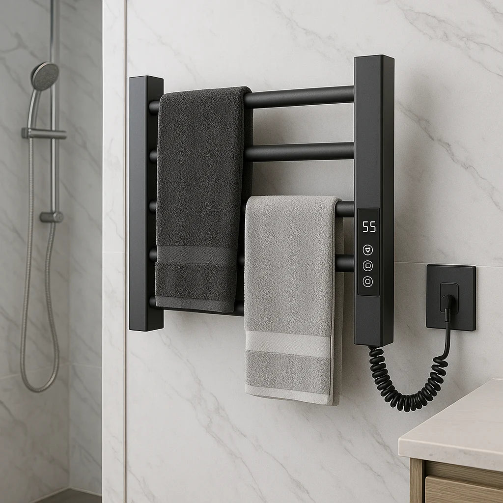 Single Towel Warmer Wall Rack 304 Stainless Steel Heated Towel Machine Black for Barber Hotel