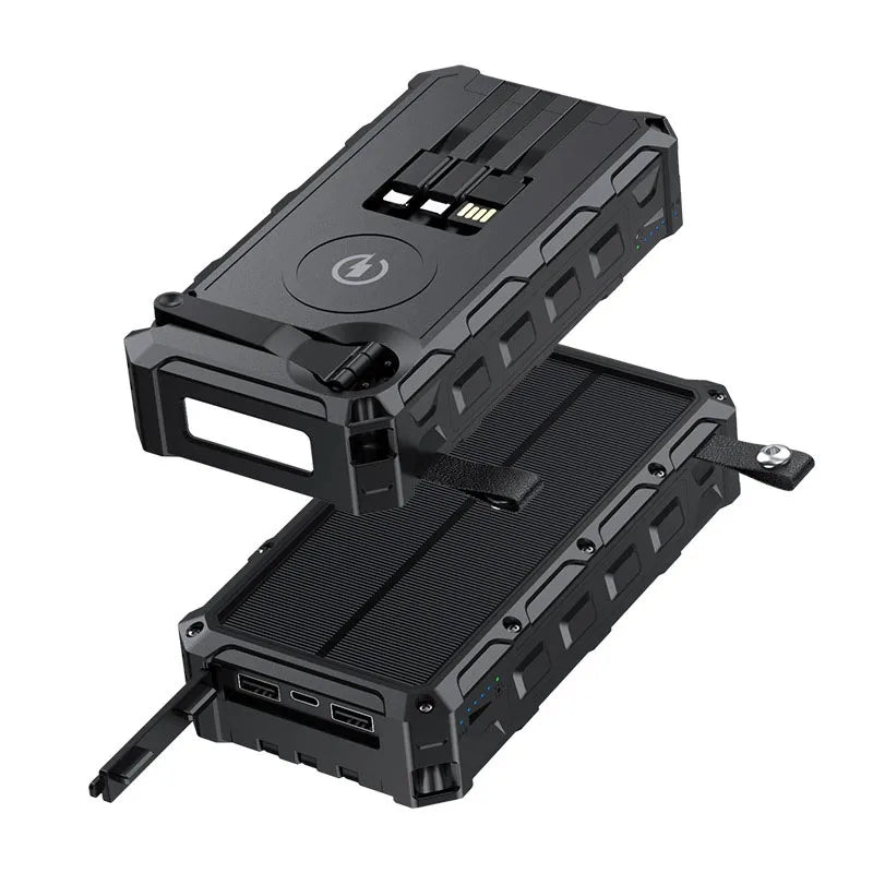 Portable Hand Crank Solar Power Bank With LED Light 20000mAh Large Capacity Fast Charging Powerbank Externala Battery Charger