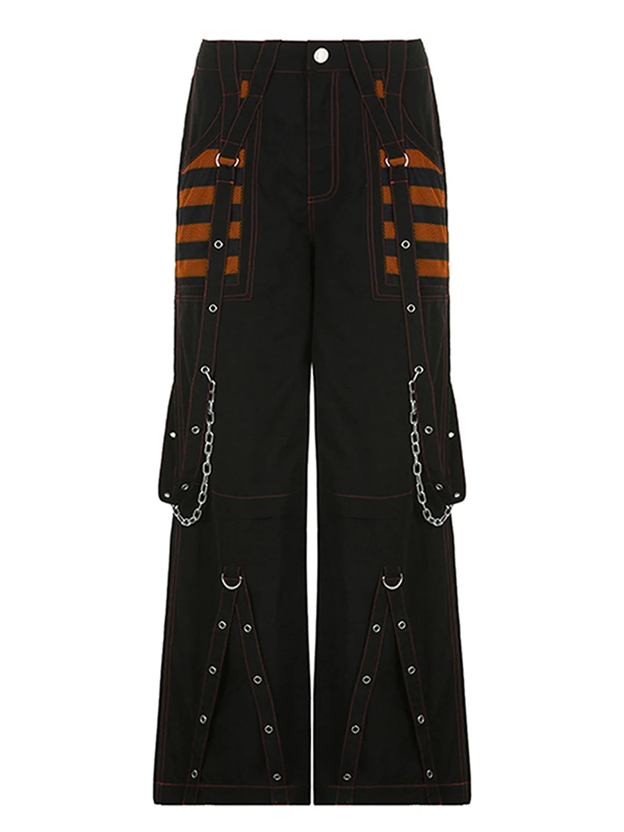 Women's Striped Cargo Jeans with Pockets