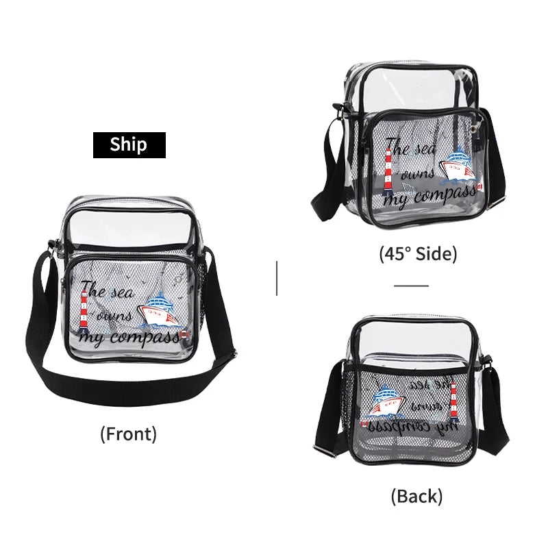 TINYAT Women Lightweight Mesh Strap Transparent PVC Bags Put Lost Headphone Jack Umbrella Cell Phone 9.7 inch iPad For Concerts