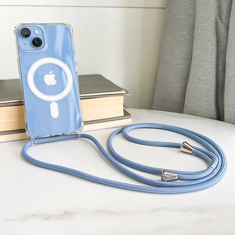 Crossbody Lanyard Clear Magnetic Case For iPhone 18 17 Air 16 15 Plus 14 13 12 Pro Max For Magsafe Acrylic Hard PC Back Cover