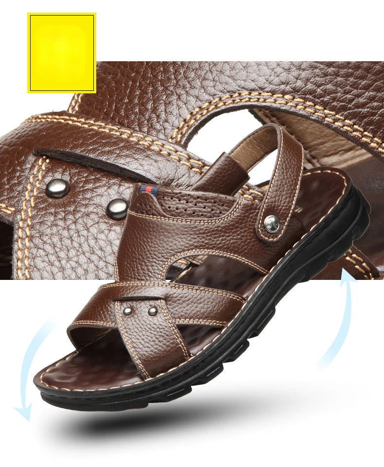 Summer Men Leather Sandals Genuine Leather Non-slip Men Shoes Slippers Outdoor Thick-soled Beach Shoes Comfor Soft Men sandalias