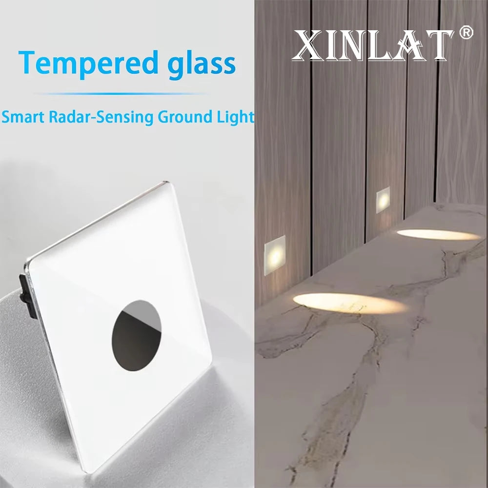 Embedded Stair LED Light Smart Glass Nightlights PIR Motion Sensor Bedroom Indoor Wall Sconce Balcony Step Corridor Radar Sensor