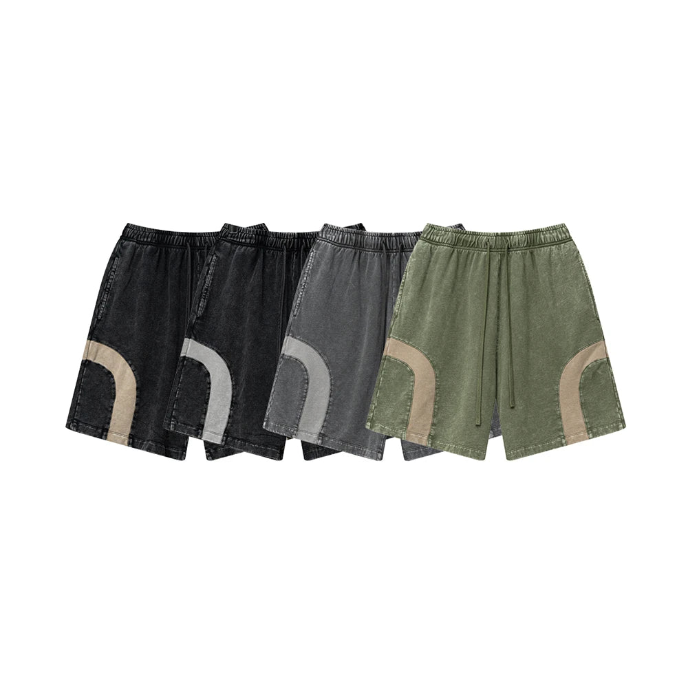 ZODF 2025 Summer Patchwork Washed Cotton Shorts For Men Unisex Retro Y2K High Street Distressed 330gsm Shorts Streetwears HY1057