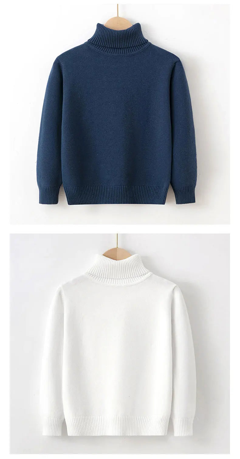 New Autumn Winter Children's Cotton Sweater Full Sleeve Turtleneck Knitwear Baby Boys Girls Clothing Warm Soft Jumper Pullovers