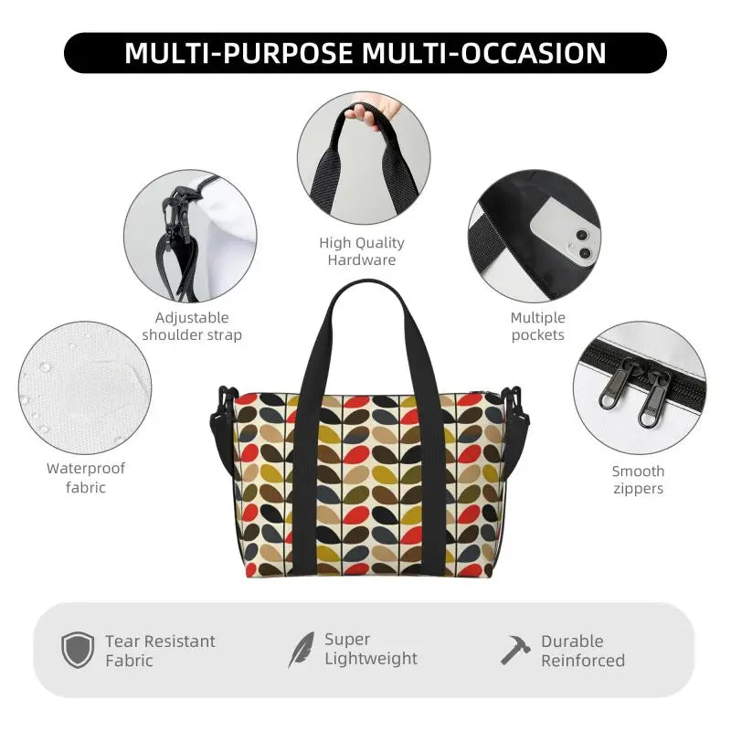 Multi Stem Orla Kiely Folio Travel Duffle Bags Waterproof Weekender Overnight Bag Carry on Shoulder Tote Bags for Sport Gym Yoga