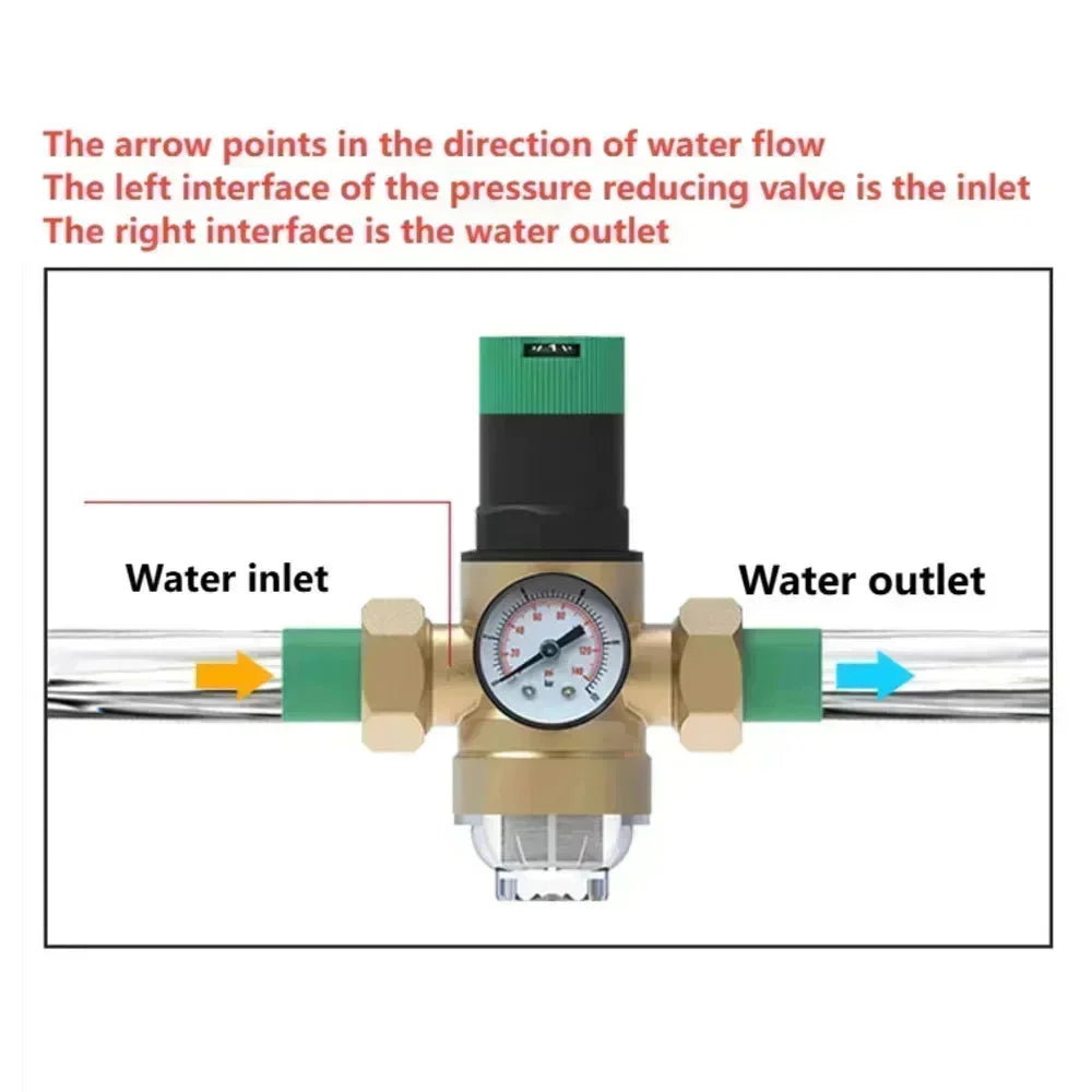 1/2" 3/4" 1" Brass Adjustable Pressure Reducing Valve With Pressure Gauge Cross-border Pressure Stabilizing Valve