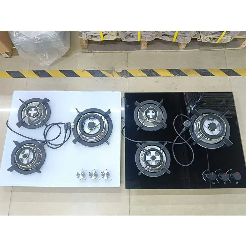 Embedded 3 Burner Gas Stove, Tempered Glass, White Black, Natural Gas LPG, Kitchen Appliance