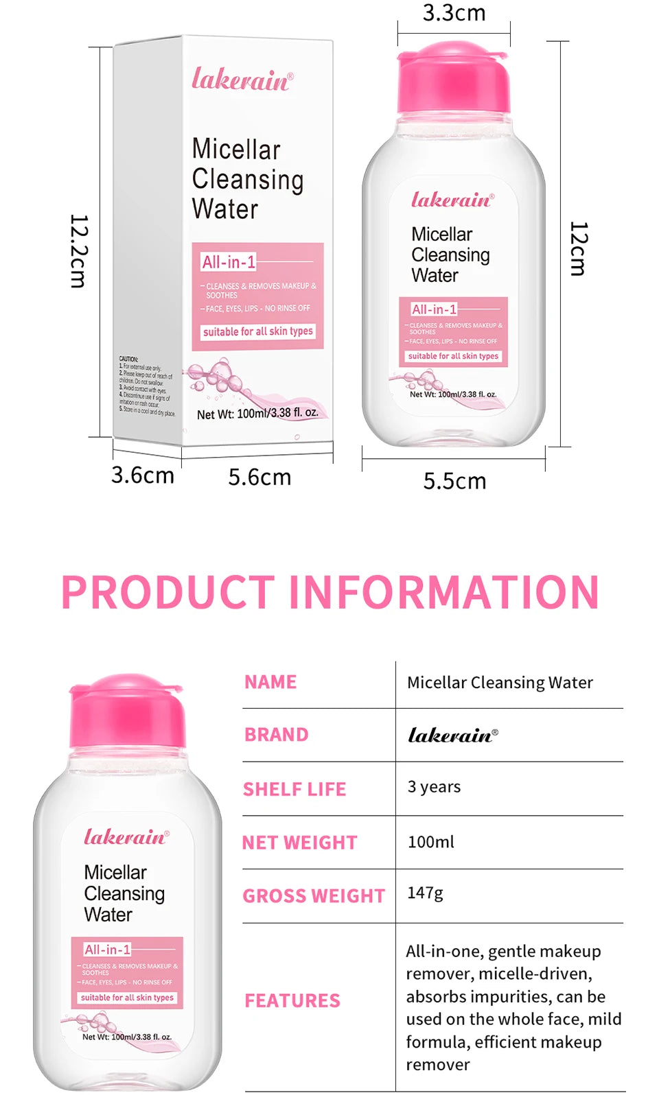 Micellar Cleansing Makeup Remover Mild Formula without Leaving Any Residue Micellar Technology Absorbs Impurities Extra Hydrating Efficient Makeup Remover