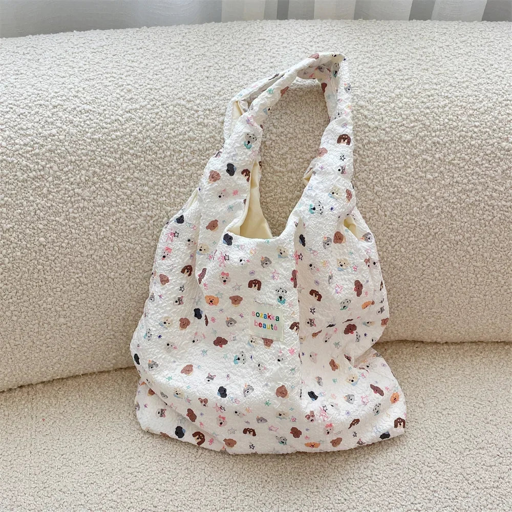 Female Tote Shopping Bag Eco Handbag Reusable Grocery Shopper Purse Korean Women Sweet Cartoon Shoulder Bag Books Pouch