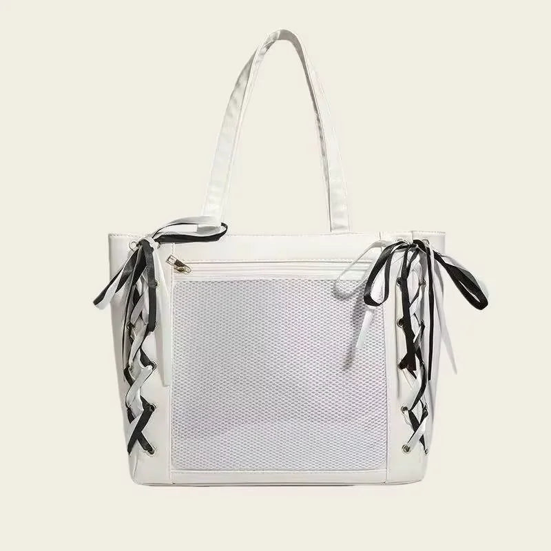 Japanese Sweet Women Ribbon Ita Bag Fashion Large Capacity Tote Bag Aesthetic Shoulder Bag Cute Lolita Girl Transparent Handbags