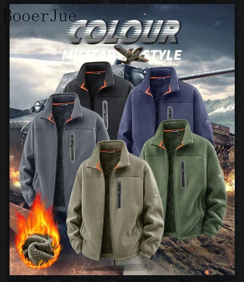 2026 Men Winter Double Thickened Fleece Jacket Outdoor Windproof Ski Coat Snow Warm Hiking Cycling Climbing Pocket Sweatshirt