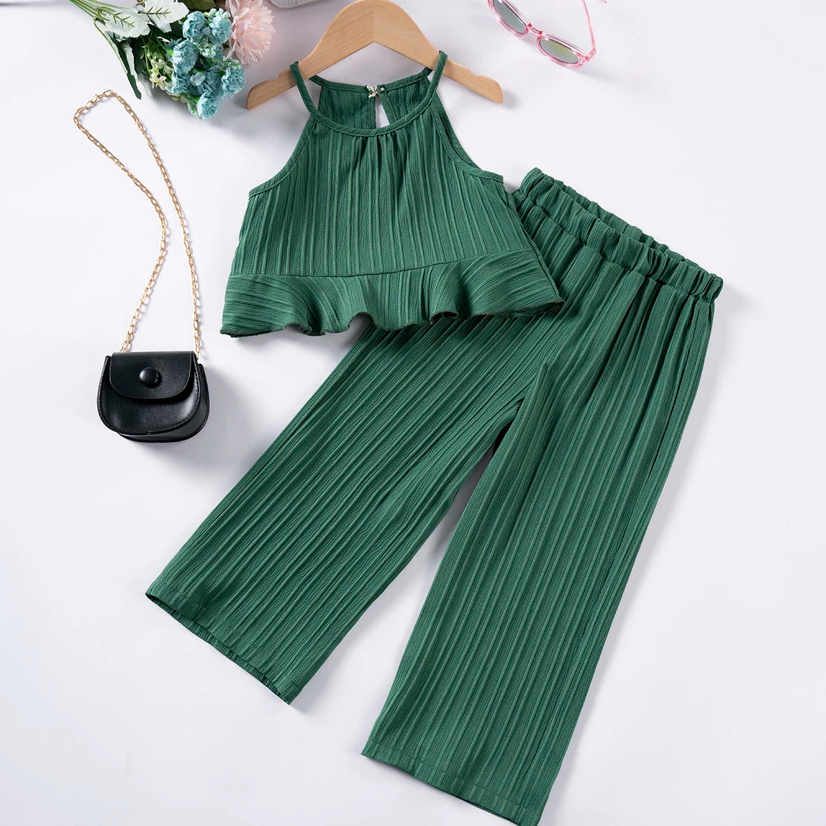 Kids Set Girls Summer Clothing Sets Camisole Tops and Loose Pants Baby Girl Clothes Leisure and Fashionable Birthday Gift