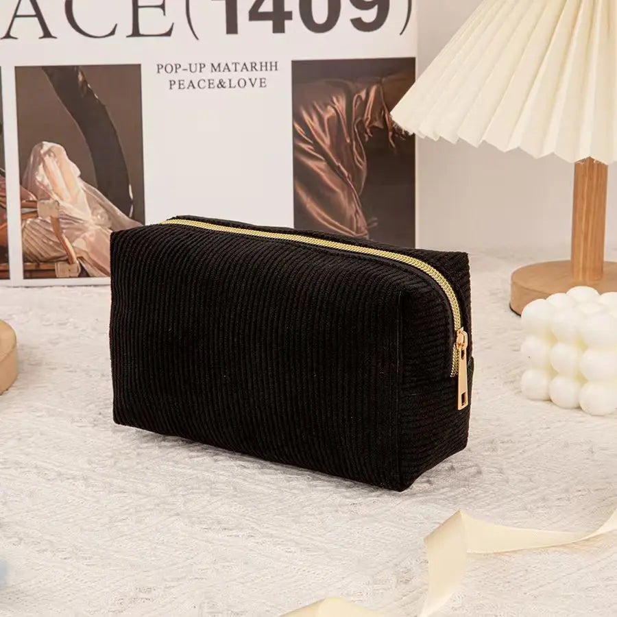 New Simple Girl Corduroy Cosmetic Bag Large Capacity Portable Toilet Bag Travel Business Travel Storage Bag