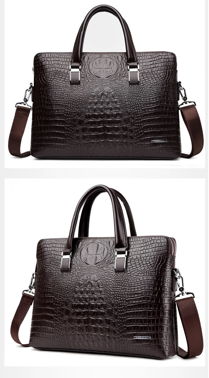 PU Leather Briefcase Bag Man Crocodile Alligator Tote Handbag Laptop 14 Computer Male Shoulder Business Messenger Portable Bag