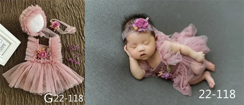 0-3Month Baby Newborn Photography Props Baby Hat Baby Girl Lace Romper Bodysuits Outfit  Photography Clothing