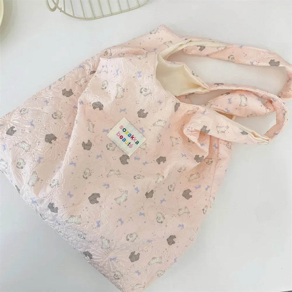 Female Tote Shopping Bag Eco Handbag Reusable Grocery Shopper Purse Korean Women Sweet Cartoon Shoulder Bag Books Pouch