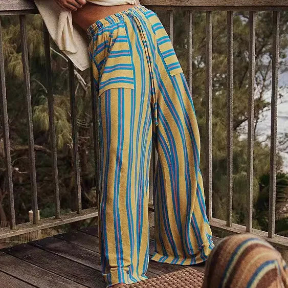 Stripe High-Waisted Wide Leg Trousers Straight Leg Linen Blend 2026 Spring Summer Chic Minimalist Streetwear Vacation Trouser