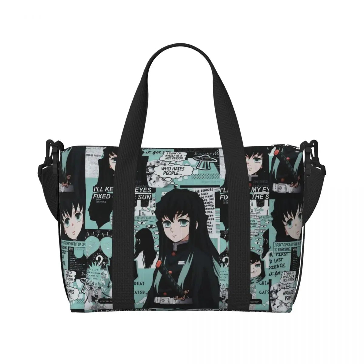 Custom Demons Slayers Anime Manga Beach Tote Bag for Women Tanjiro Kamado Nezuko Big Compartment Gym Beach Travel Bags