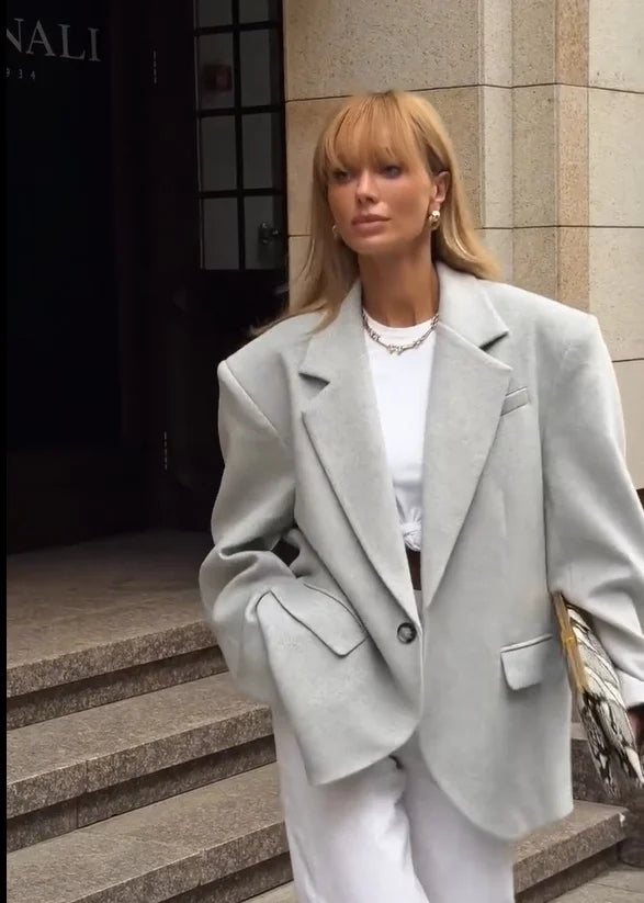 Women Red Blazer Jacket Single Button Lapel Collar Loose Casual Coats 2026 Autumn Winter New Fashion Street Oversized Streetwear