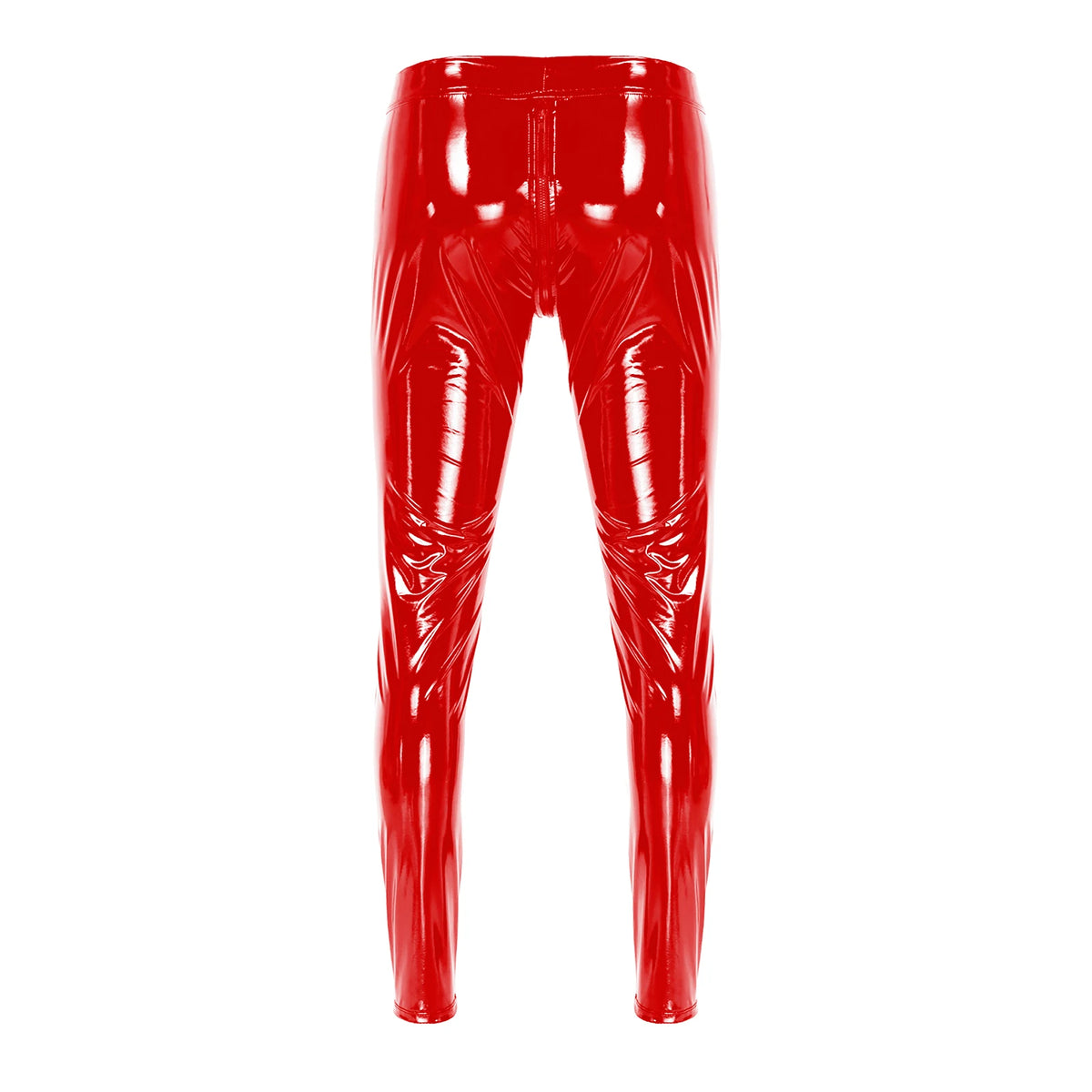 Men Latex Leather Pants Low Waist Faux Leather Shiny Pants Fashion Tight Trousers for Club Stage Show Rock Band Performance