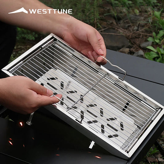 WESTTUNE IGT Barbecue Grill Folding Charcoal Firewood Stove Heater Portable Camping Picnic Cookware Stainless Steel BBQ Rack
