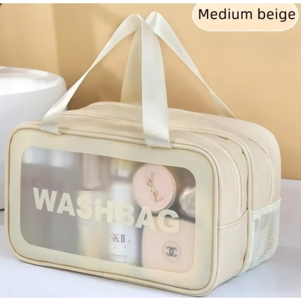 Dry-wet Separation Double Transparent PU Makeup Bag Portable Washing Bag Cosmetic Storage Bag Travel Fitness Swimming Essentials