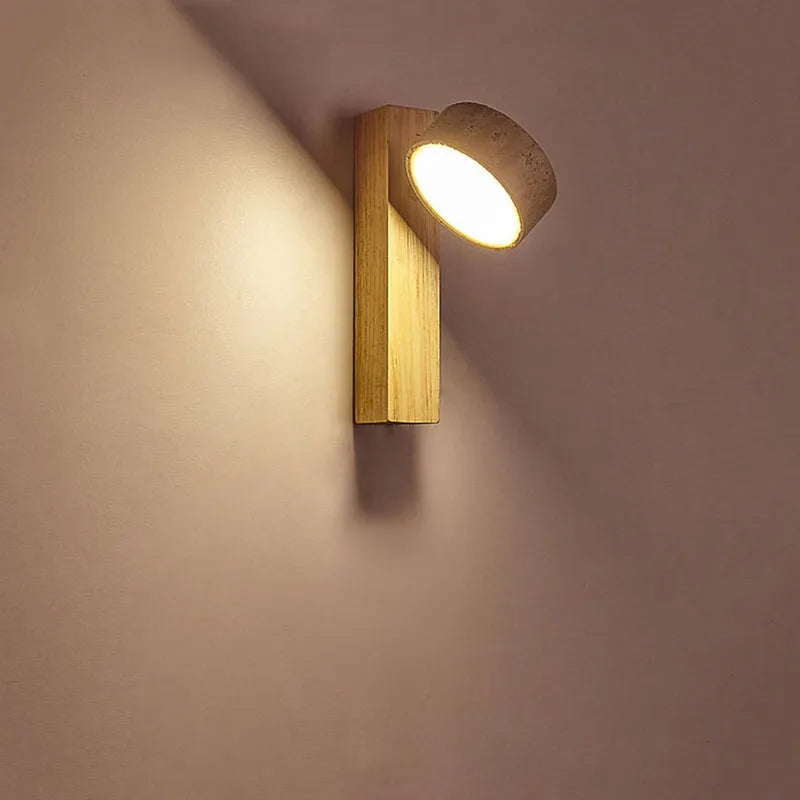 Japanese Wabi Sabi Style Decorative Yellow Cave Stone Wall Lamp Nordic Apartment Bedroom Rotatable Led Log Sconce Light Fixture