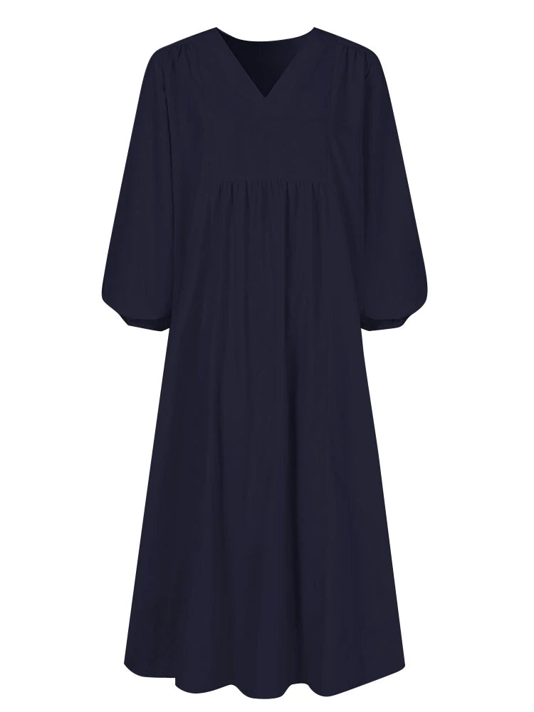 Plus Size  Spring/Fall New Arrival  Women's Cotton-Linen Blend Loose-Fit Bell-Sleeve Dress  Casual, Elegant for Everyday Wear