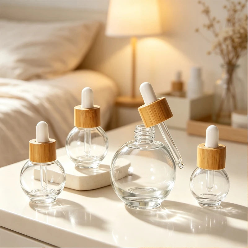 20/30ml Ball-Shape Dropper Glass Bottle Spherical Refill Metal Cap Essence Massage Oils Serum Aromatherapy Liquid for Pipette
