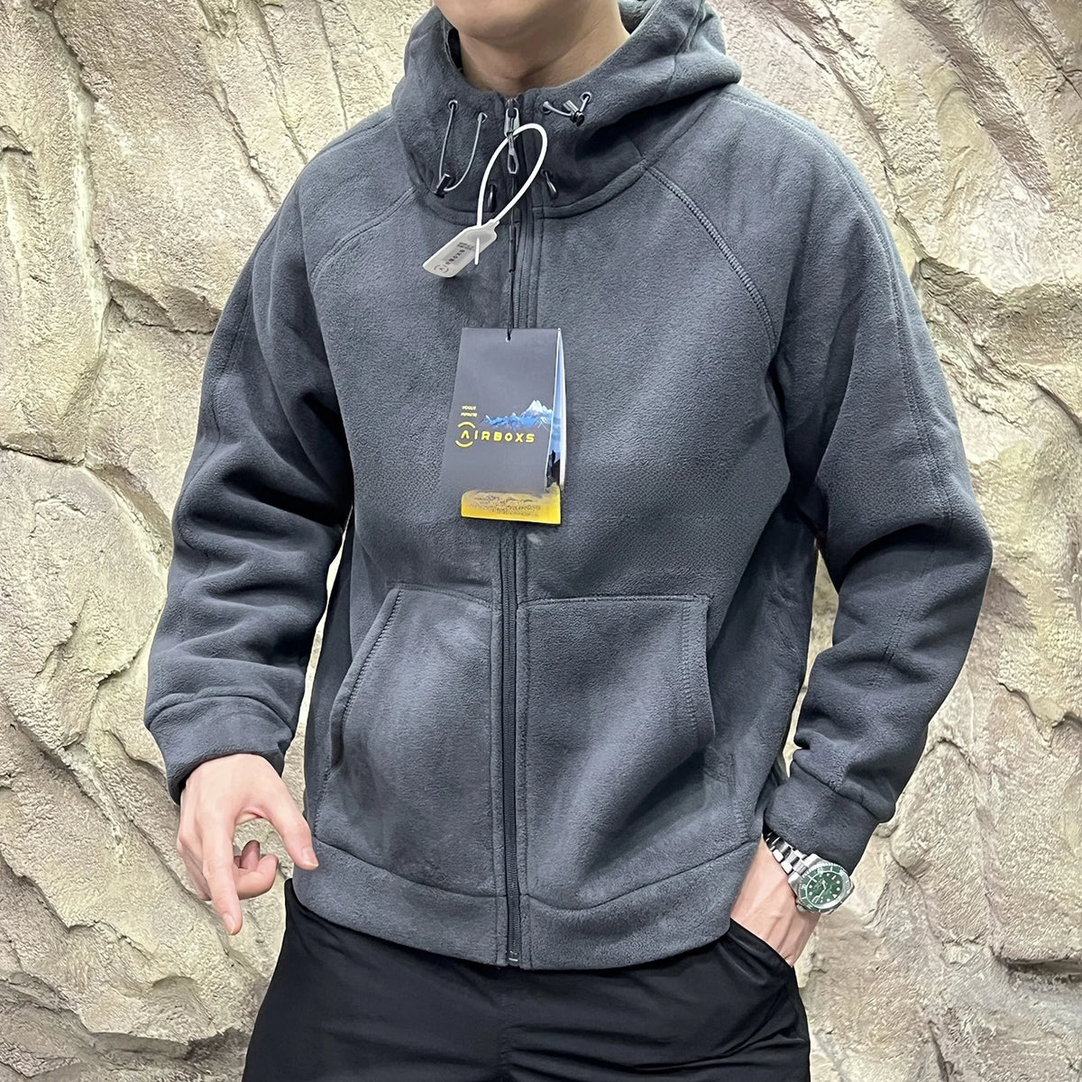 Heavyweight 620g Double-Sided Fleece Hoodie Jacket Quick Warmth Winter Men's Long Sleeve Zipper Closure Outdoor Style Polyester