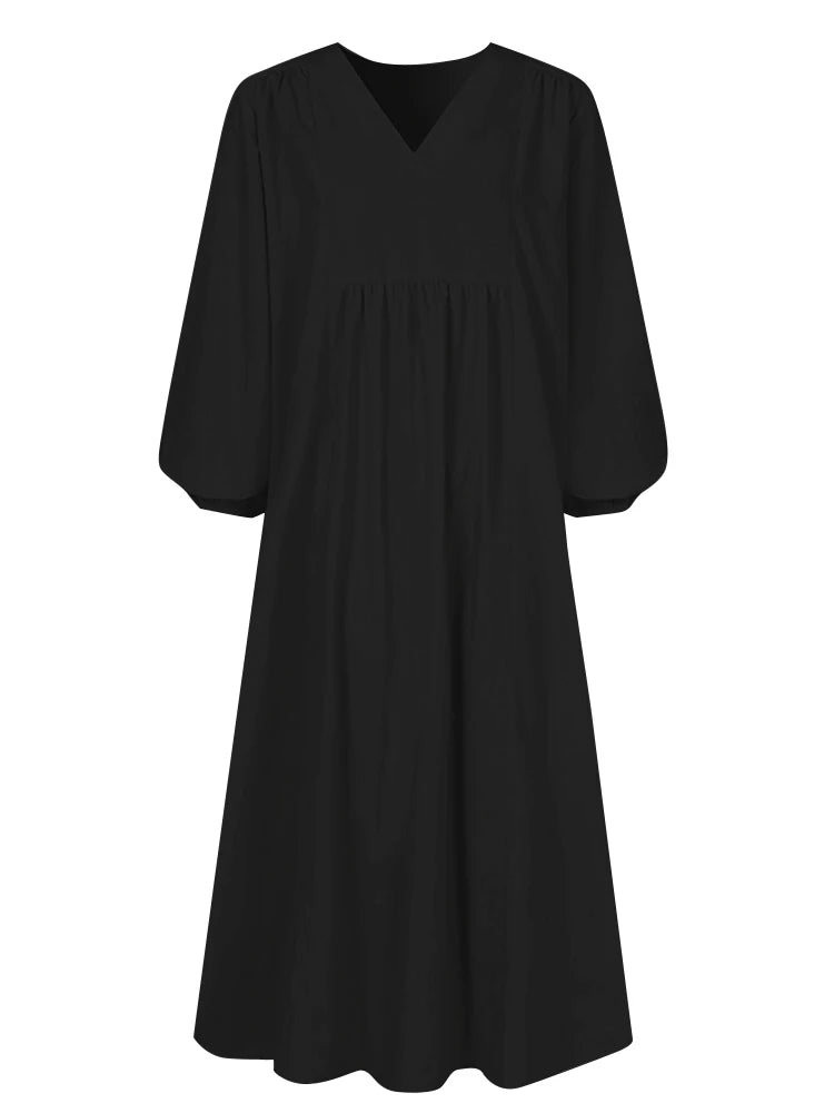 Plus Size  Spring/Fall New Arrival  Women's Cotton-Linen Blend Loose-Fit Bell-Sleeve Dress  Casual, Elegant for Everyday Wear