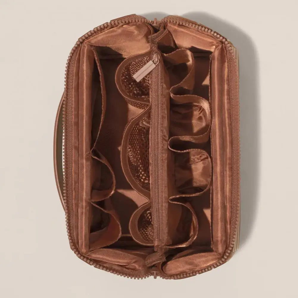 Fold-Down Travel Makeup Bag Waterproof Large Toiletry Bag Hanging Cosmetic Organizer with No-Spill Compartments for Makeup Use