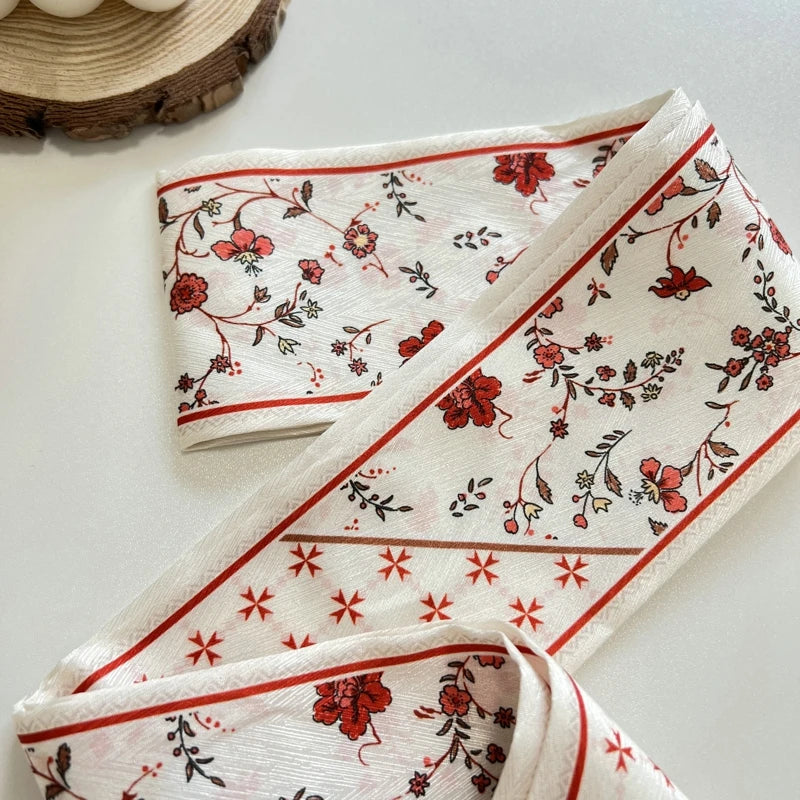 New Long Bag Scarf Women Hair Band Lady Accessories Print Skinny Scarves Headband Satin Ribbon Neck Tie Decorative Bag Scarves