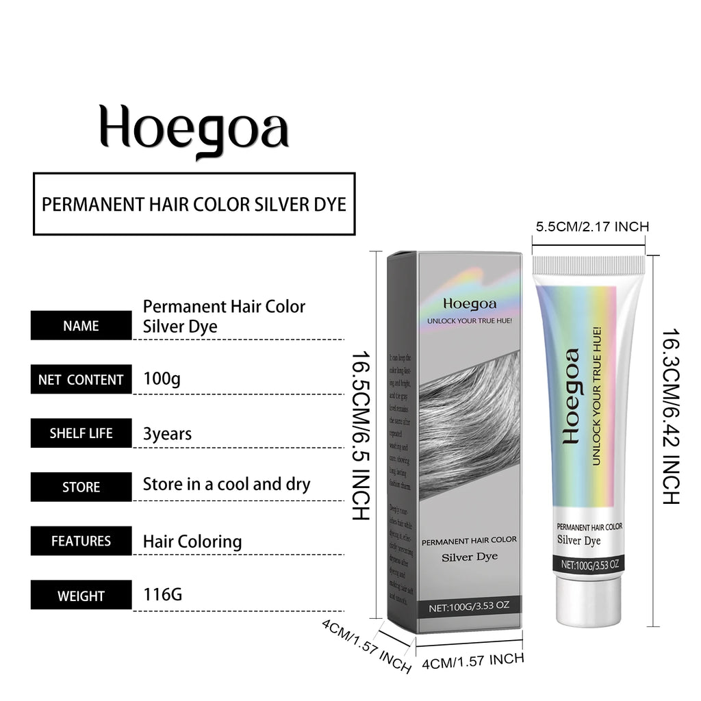 Hoegoa Silver Hair Dye Long lasting Color Nourishing Hair Shiny Smooth Easy Coloring Fashion Professional Grey Hair Dye Cream