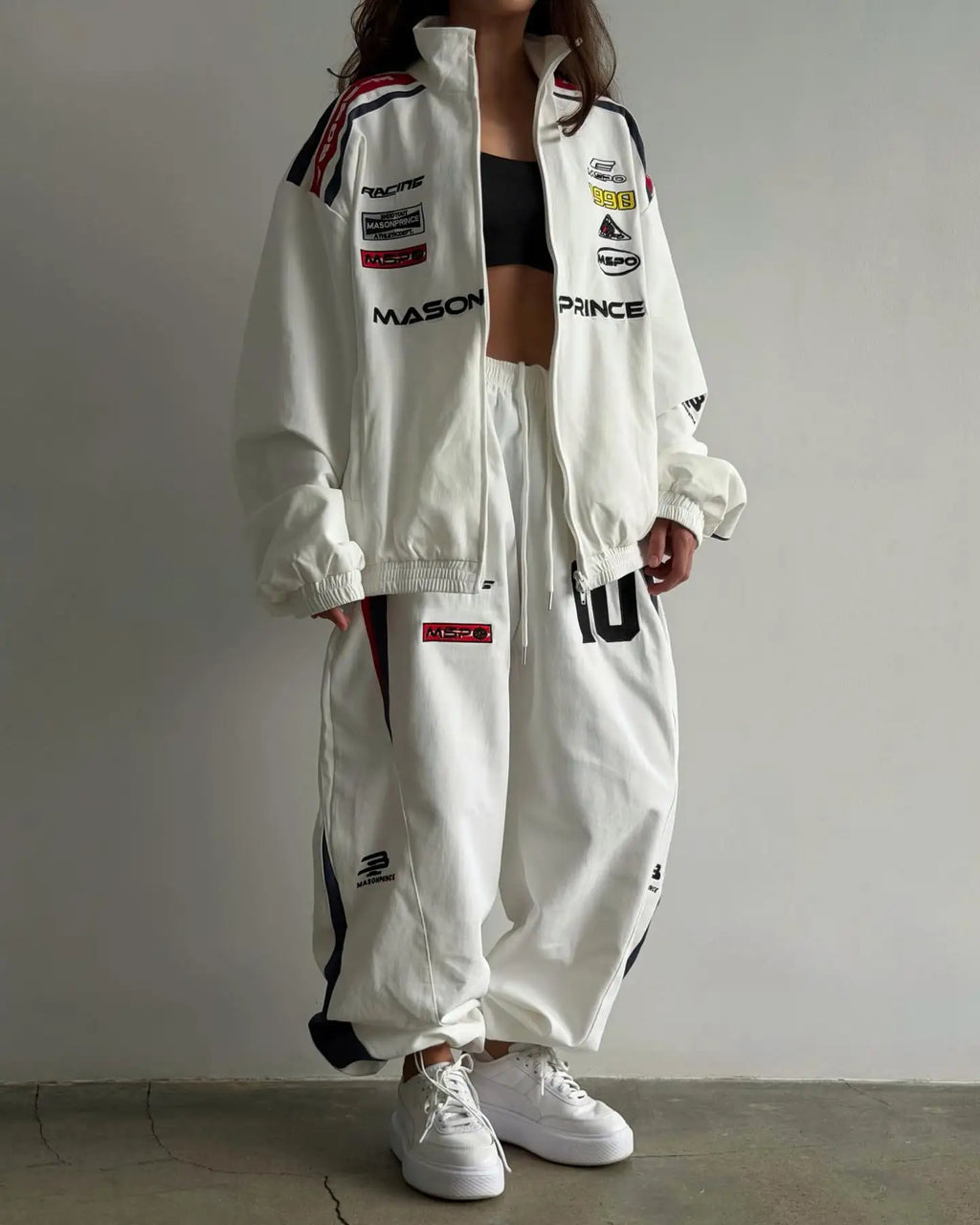 Vintage Motorcycle Clothing Men Women Street Bomber Sports Jacket Hip Hop American Letter Embroidery Jogging Pants 2-piece Set